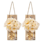 2 Pack Rustic  Jar Fairy Strip Lights Wall Decor Hydrangea Sconces Decorative Home Chic Hanging LED FlowersHanging Design with Remote Control LED Fairy Lights and White Peony, Farmhouse Kitchen Decorations Wall Home Decor Living Room Lights Set of Two Stevvex
