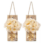 2 Pack Rustic  Jar Fairy Strip Lights Wall Decor Hydrangea Sconces Decorative Home Chic Hanging LED FlowersHanging Design with Remote Control LED Fairy Lights and White Peony, Farmhouse Kitchen Decorations Wall Home Decor Living Room Lights Set of Two Stevvex
