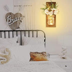 2 Pack Rustic  Jar Fairy Strip Lights Wall Decor Hydrangea Sconces Decorative Home Chic Hanging LED FlowersHanging Design with Remote Control LED Fairy Lights and White Peony, Farmhouse Kitchen Decorations Wall Home Decor Living Room Lights Set of Two Stevvex