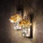 2 Pack Rustic  Jar Fairy Strip Lights Wall Decor Hydrangea Sconces Decorative Home Chic Hanging LED FlowersHanging Design with Remote Control LED Fairy Lights and White Peony, Farmhouse Kitchen Decorations Wall Home Decor Living Room Lights Set of Two Stevvex
