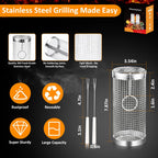 2 PCS Grill Basket BBQ Rolling Grilling Basket Stainless Steel Grill Mesh Barbeque Portable Grill Accessories for Fish BBQ Rolling Grilling Basket for Outdoor Grill Cylindrical Stainless Steel Grill