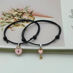 2 pcs Set Couple Trendy Bracelet For Friend Lock Key Design Black Color Rope Couple Bracelets For Women Men Attraction Matching Bracelet Gifts For Boyfriend Girlfriend Best Friend Eternal Love Charms Adjustable Jewelry
