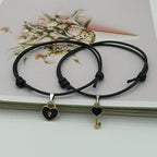 2 pcs Set Couple Trendy Bracelet For Friend Lock Key Design Black Color Rope Couple Bracelets For Women Men Attraction Matching Bracelet Gifts For Boyfriend Girlfriend Best Friend Eternal Love Charms Adjustable Jewelry