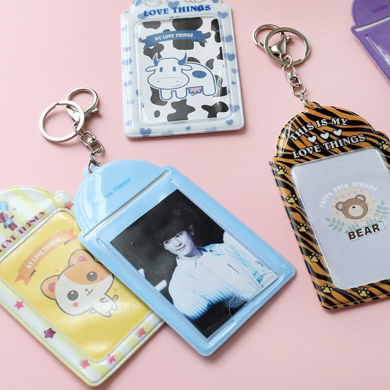 2 Pockets Colorful Photo Card Holder Pockets for Mini Photo Sticker & Name Card 3 Inch 6.35 x 9cm Photos with Key Chain Album Gifts For Valentines Day Stevvex