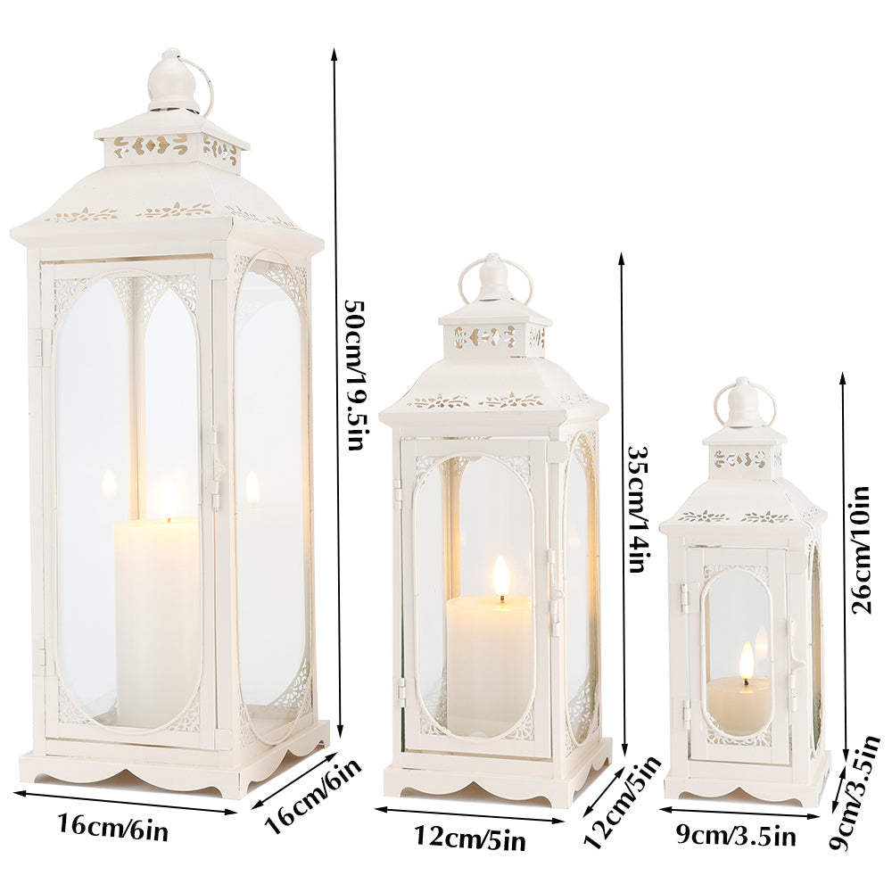 Set of 3 Decorative Vintage Candle Lanterns 10/14/19.5''H(White) Lootquake LLC