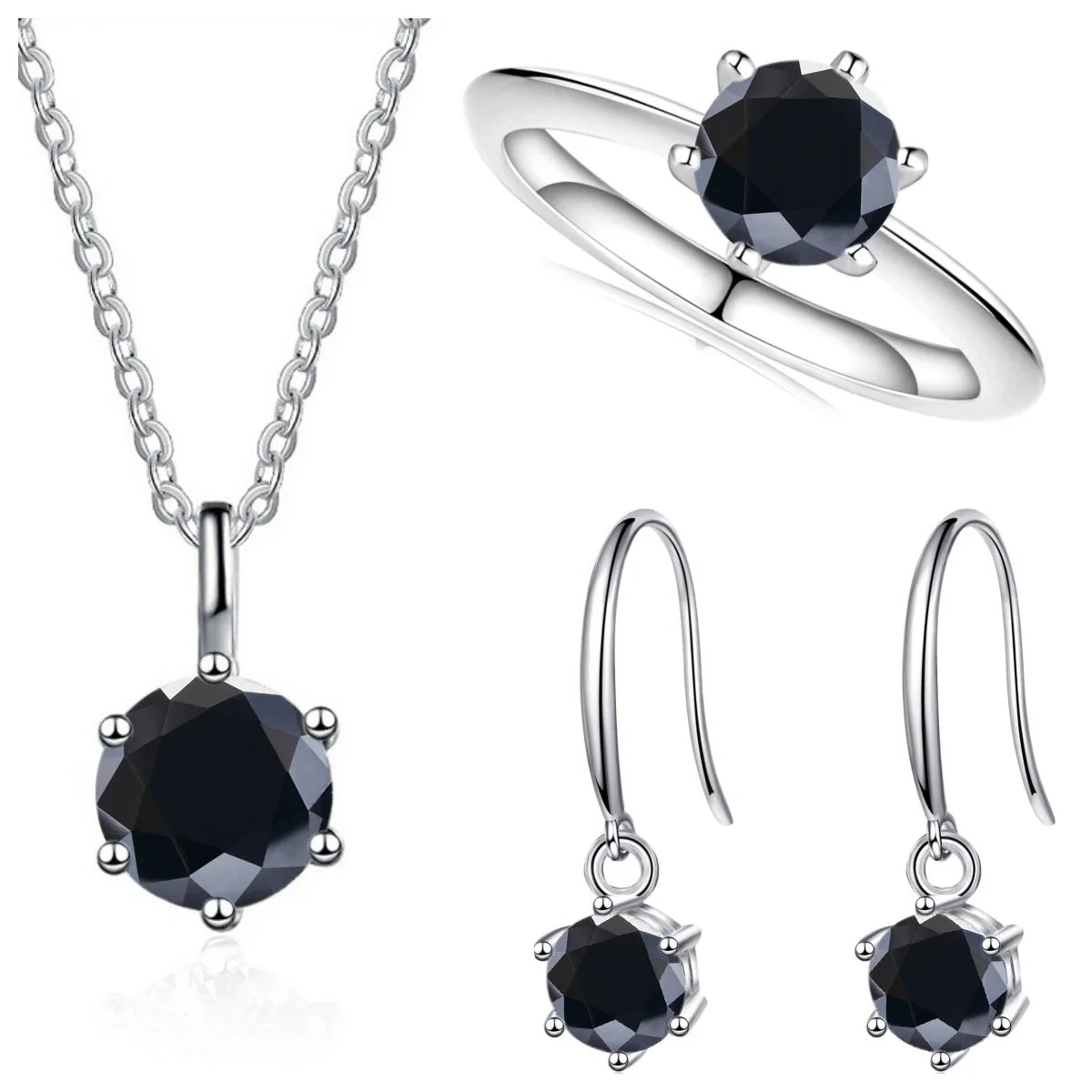 2.5ct Solitaire Moissanite 925 Sterling Silver Necklace Earrings Ring Set BandsCo Straps