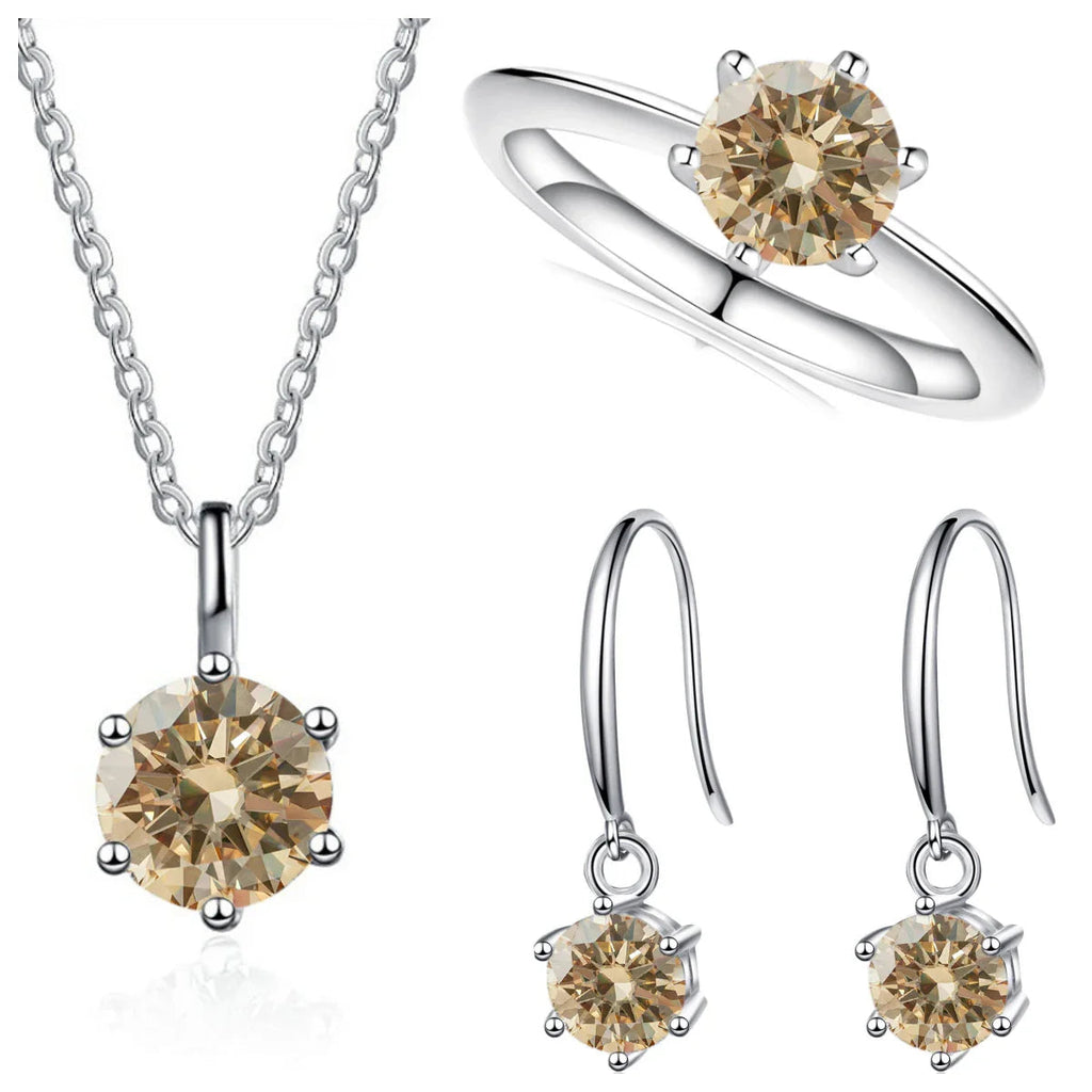 2.5ct Solitaire Moissanite 925 Sterling Silver Necklace Earrings Ring Set BandsCo Straps