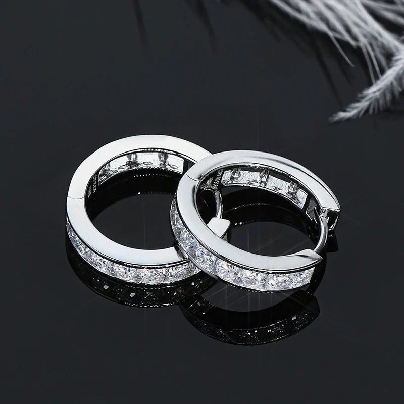 2.5mm Moissanite Hoop Huggie Earrings 925 Sterling Silver Unisex Certified Pair BandsCo Straps