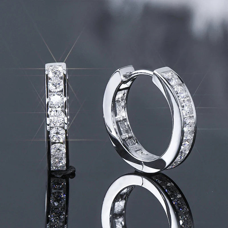 2.5mm Moissanite Hoop Huggie Earrings 925 Sterling Silver Unisex Certified Pair BandsCo Straps