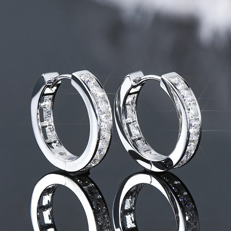 2.5mm Moissanite Hoop Huggie Earrings 925 Sterling Silver Unisex Certified Pair BandsCo Straps