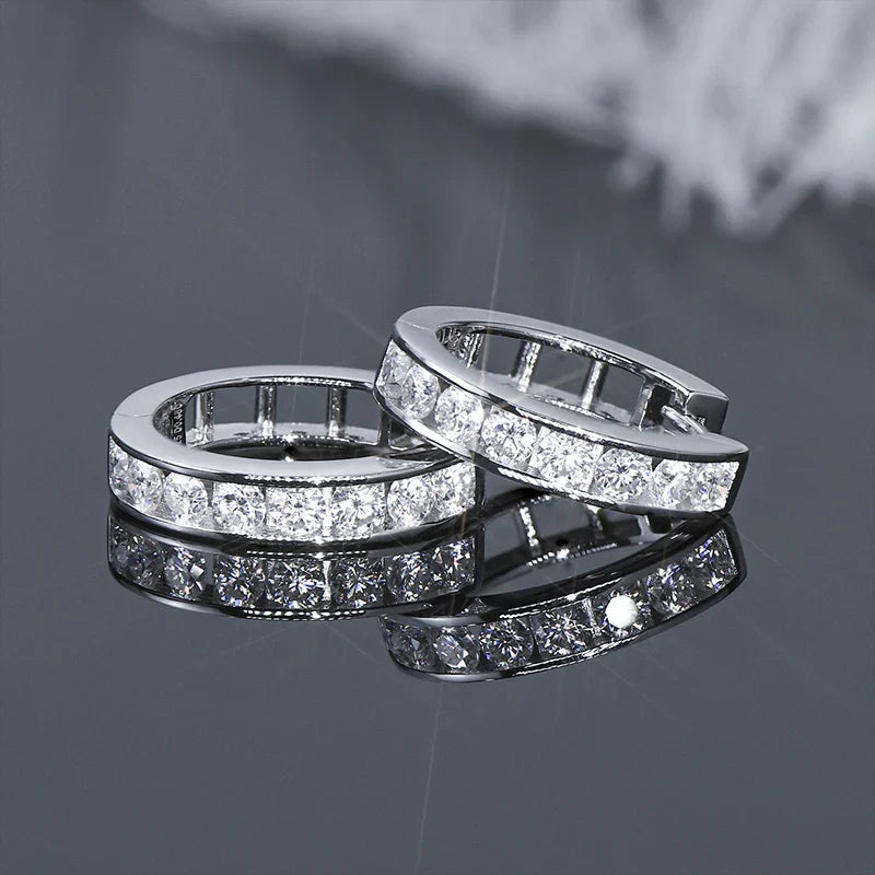 2.5mm Moissanite Hoop Huggie Earrings 925 Sterling Silver Unisex Certified Pair BandsCo Straps