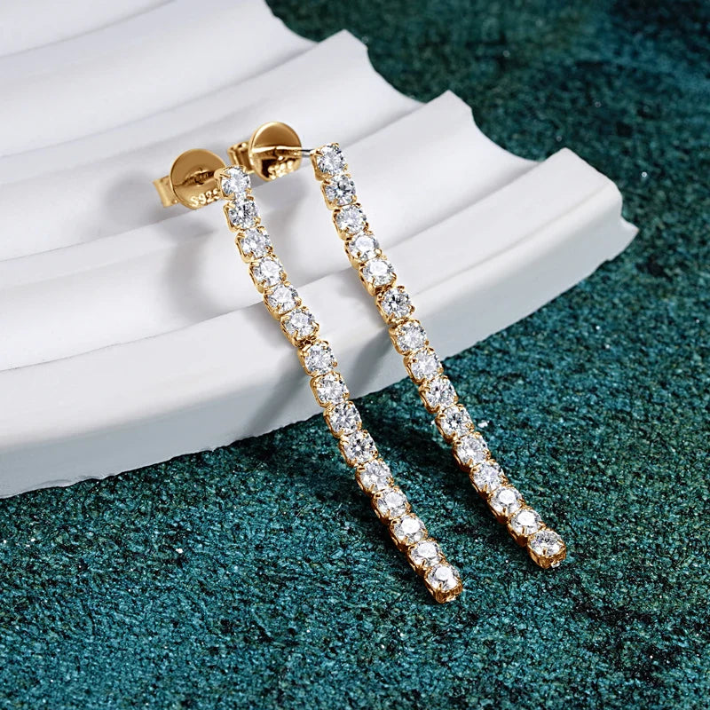 2.5mm Moissanite Tassel Stud Earrings 925 Sterling Silver Tennis Chain BandsCo Straps