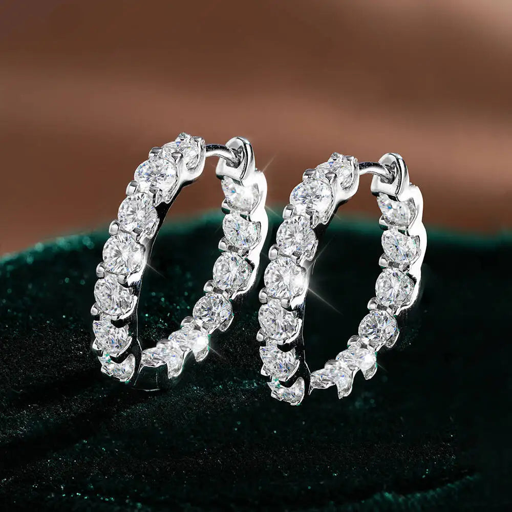 2.6Ct D Color Moissanite 925 Sterling Silver White Gold Plated Hoop Earrings For Women Wedding BandsCo Straps
