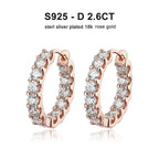 2.6Ct D Color Moissanite 925 Sterling Silver White Gold Plated Hoop Earrings For Women Wedding BandsCo Straps