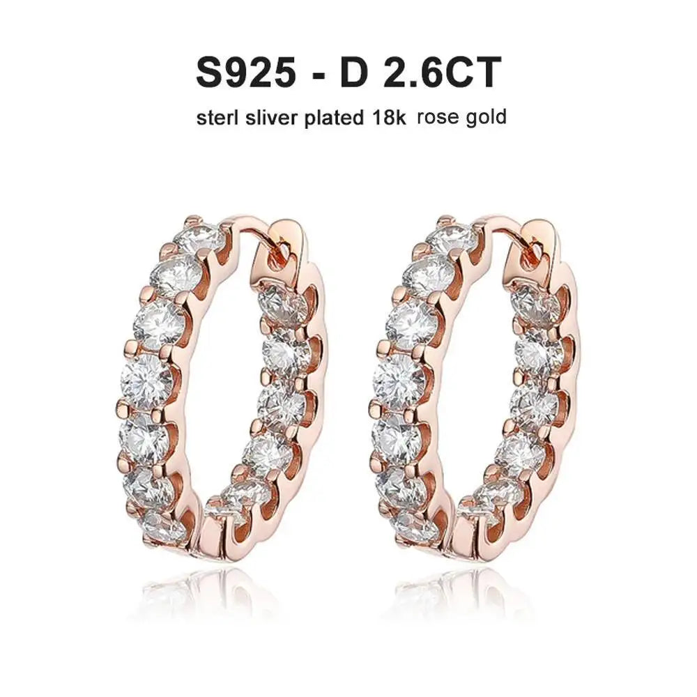 2.6Ct D Color Moissanite 925 Sterling Silver White Gold Plated Hoop Earrings For Women Wedding BandsCo Straps