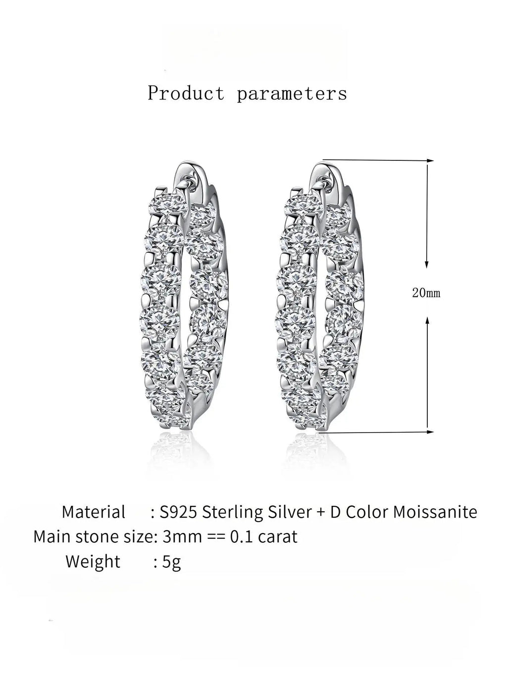 2.6Ct D Color Moissanite 925 Sterling Silver White Gold Plated Hoop Earrings For Women Wedding BandsCo Straps