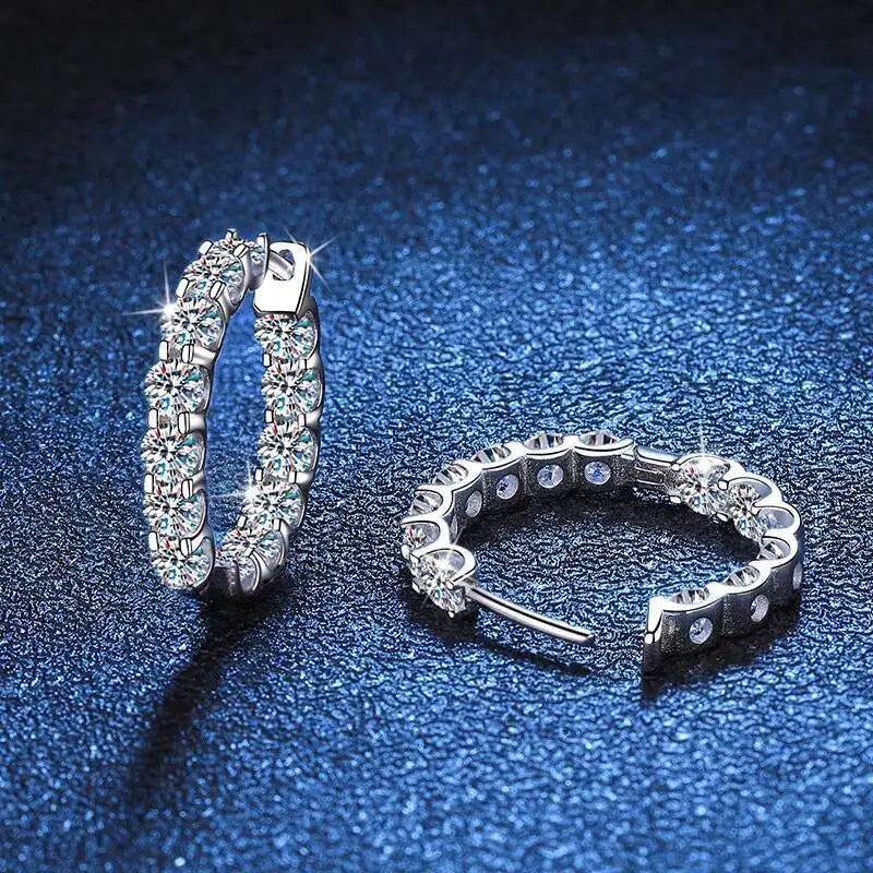 2.6Ct D Color Moissanite 925 Sterling Silver White Gold Plated Hoop Earrings For Women Wedding BandsCo Straps