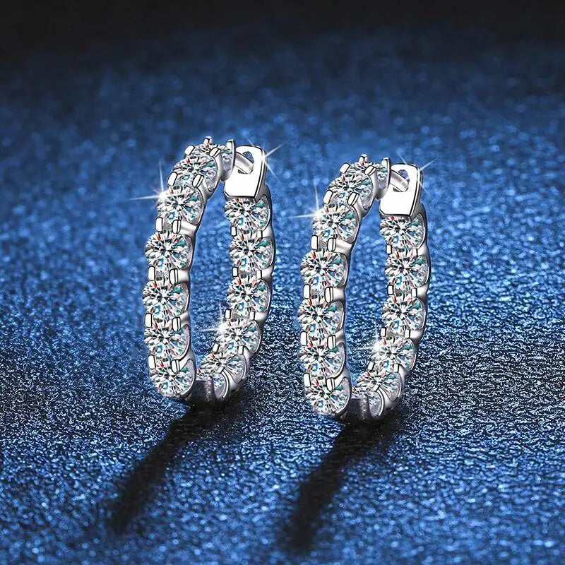 2.6Ct D Color Moissanite 925 Sterling Silver White Gold Plated Hoop Earrings For Women Wedding BandsCo Straps