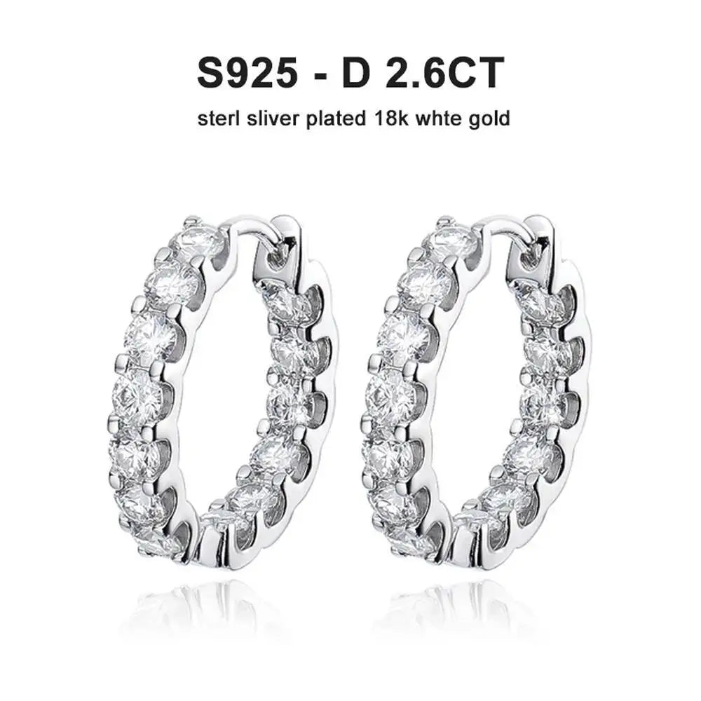 2.6Ct D Color Moissanite 925 Sterling Silver White Gold Plated Hoop Earrings For Women Wedding BandsCo Straps