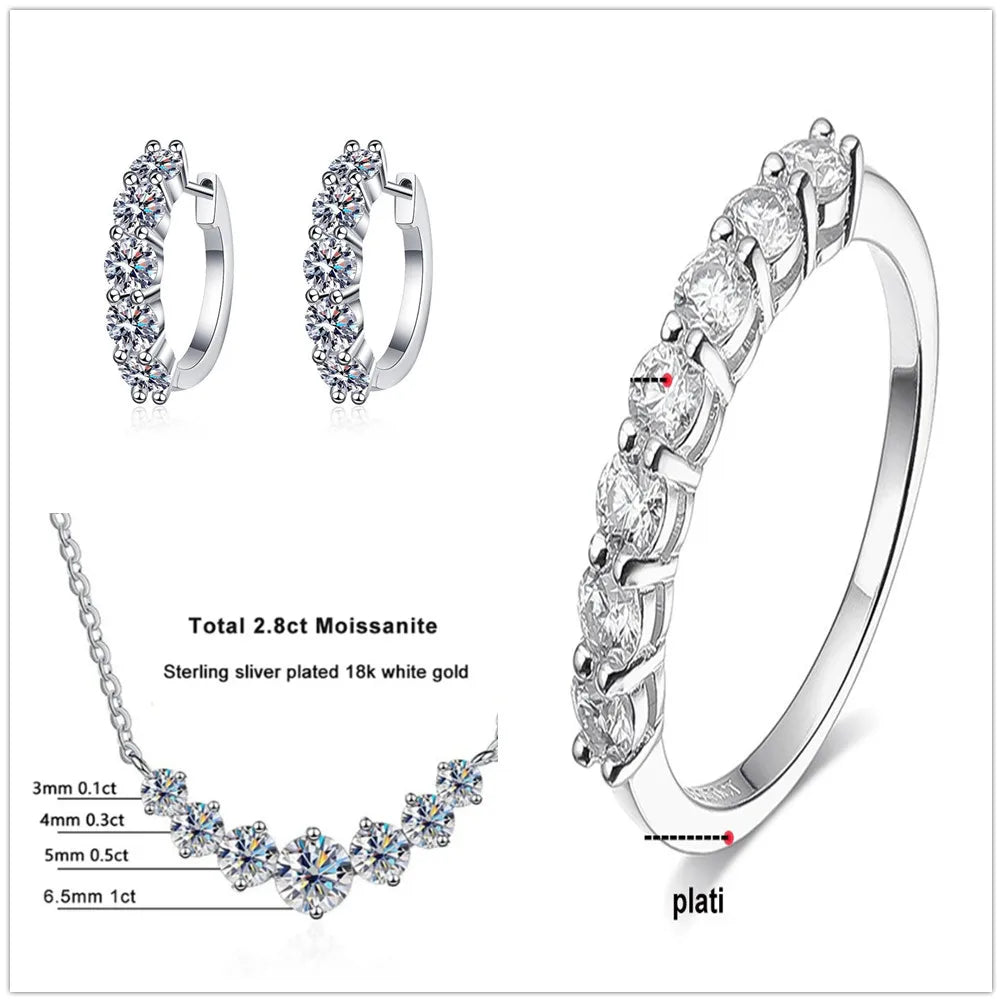 4.5ct Moissanite 925 Sterling Silver Bridal Jewelry Set Ring Necklace Earrings BandsCo Straps