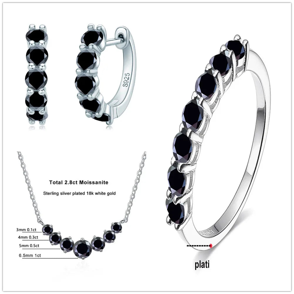 4.5ct Moissanite 925 Sterling Silver Bridal Jewelry Set Ring Necklace Earrings BandsCo Straps