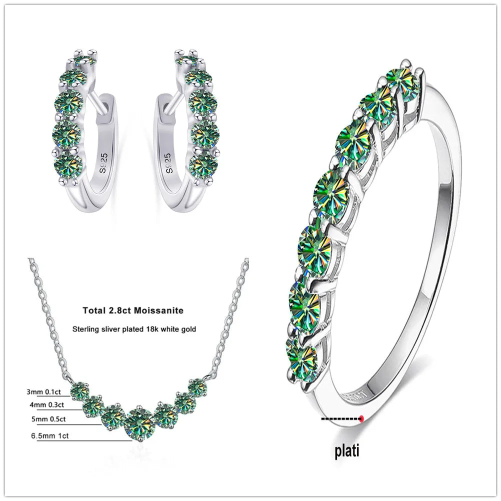 4.5ct Moissanite 925 Sterling Silver Bridal Jewelry Set Ring Necklace Earrings BandsCo Straps