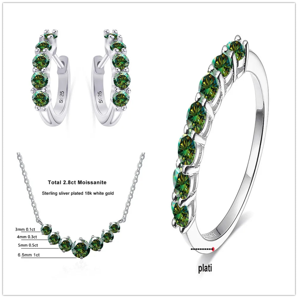 4.5ct Moissanite 925 Sterling Silver Bridal Jewelry Set Ring Necklace Earrings BandsCo Straps