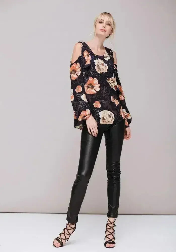 Women's Floral Print Long Sleeve Open Shoulder Top - SJB-DIAMOND ELITES