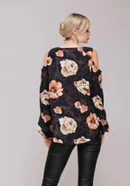 Women's Floral Print Long Sleeve Open Shoulder Top - SJB-DIAMOND ELITES