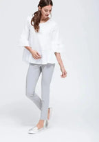 Women's Ruffle Hem Crew Neck Top In White - SJB-DIAMOND ELITES