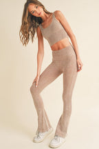 Women's Stone Washed Ribbed Matching Yoga Set
