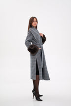 Genuine Polar Fox Fur Virgin Wool Wrap Coat - SJB-DIAMOND ELITES