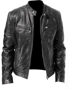 Slim Fit PU Leather Jacket - Stand Collar Youth Biker Jacket with Metal Details