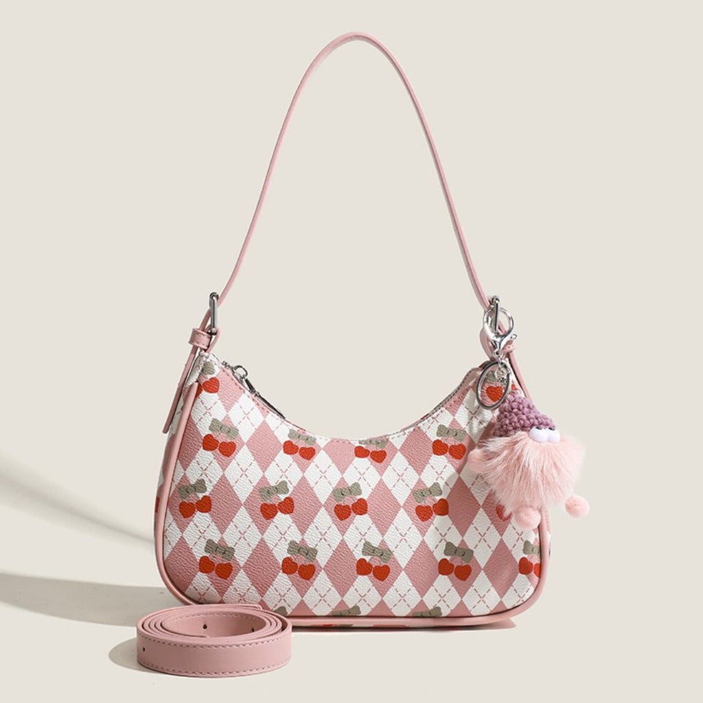 Small versatile underarm bag, cute cherry pattern shoulder bag, top handle bag, crescent bag  hobo - SJB-DIAMOND ELITES