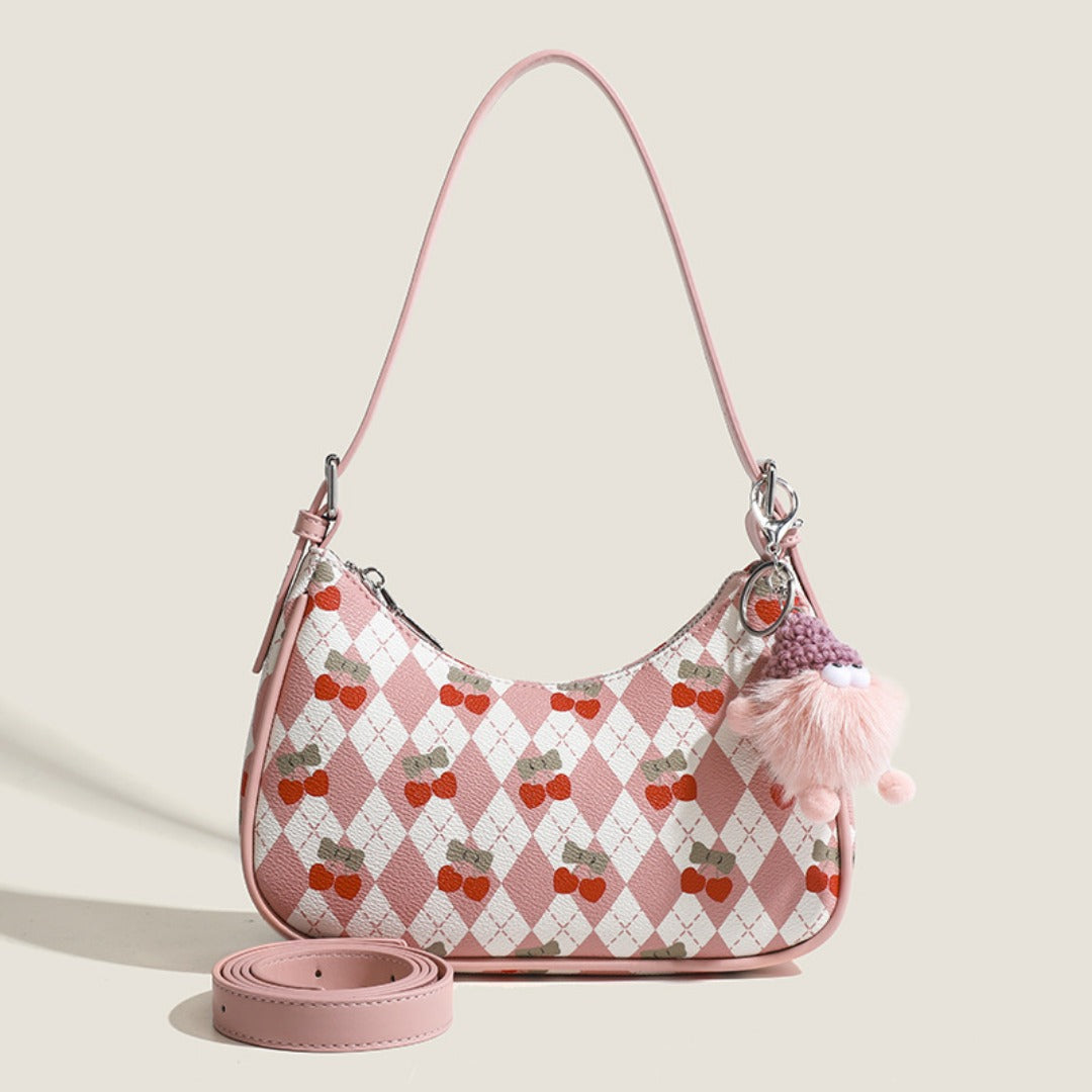 Small versatile underarm bag, cute cherry pattern shoulder bag, top handle bag, crescent bag  hobo - SJB-DIAMOND ELITES