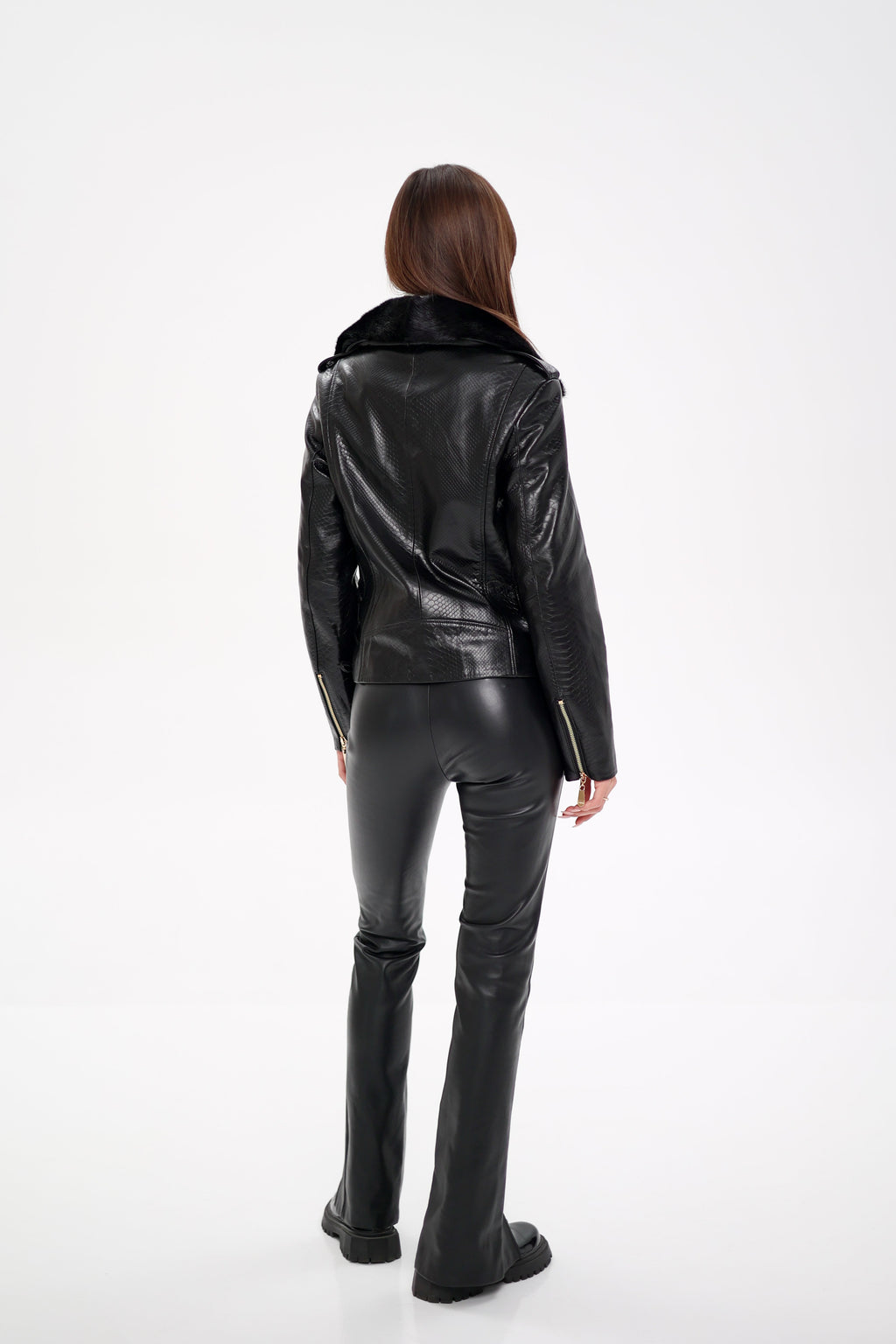 Genuine Mink Fur Embossed Leather Jacket - SJB-DIAMOND ELITES