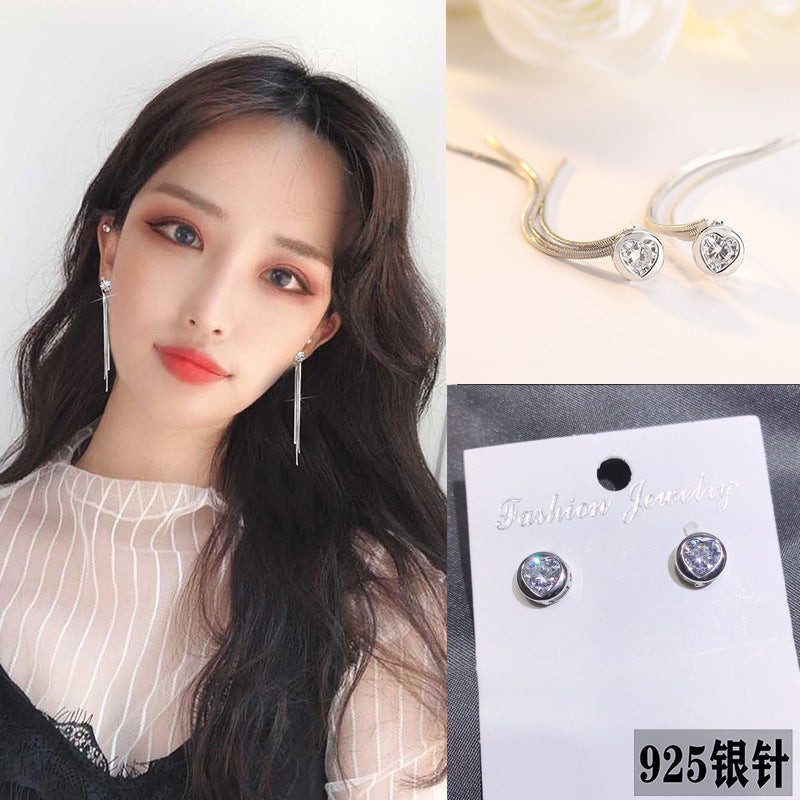 Single diamond tassel earring