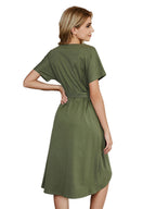 Women's Solid Bandage Irregular Short-sleeved Round Neck Mid-length Dress - SJB-DIAMOND ELITES