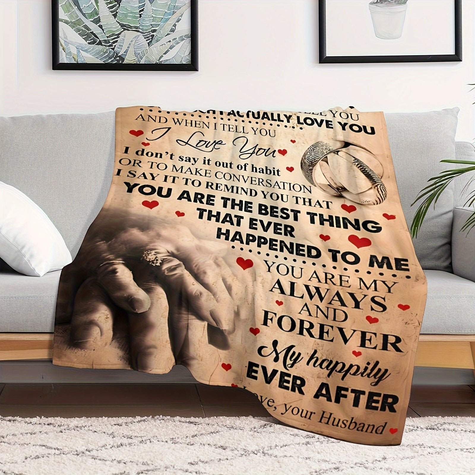 Plush Flannel Blanket for Wife - Husband to Wife Love Message - All-Season Softness for Sofa, Couch, Office, Camping, Bed, Travel, Living Room - Cozy Gift for Friends, Family, Birthday, 80x60in Lootquake LLC