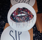Tie Dye Leopard Lip Coaster Single Drink Coaster Animal Print Vibrant Tie Dye Table Accent BandsCo Straps