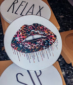 Tie Dye Leopard Lip Coaster Single Drink Coaster Animal Print Vibrant Tie Dye Table Accent BandsCo Straps
