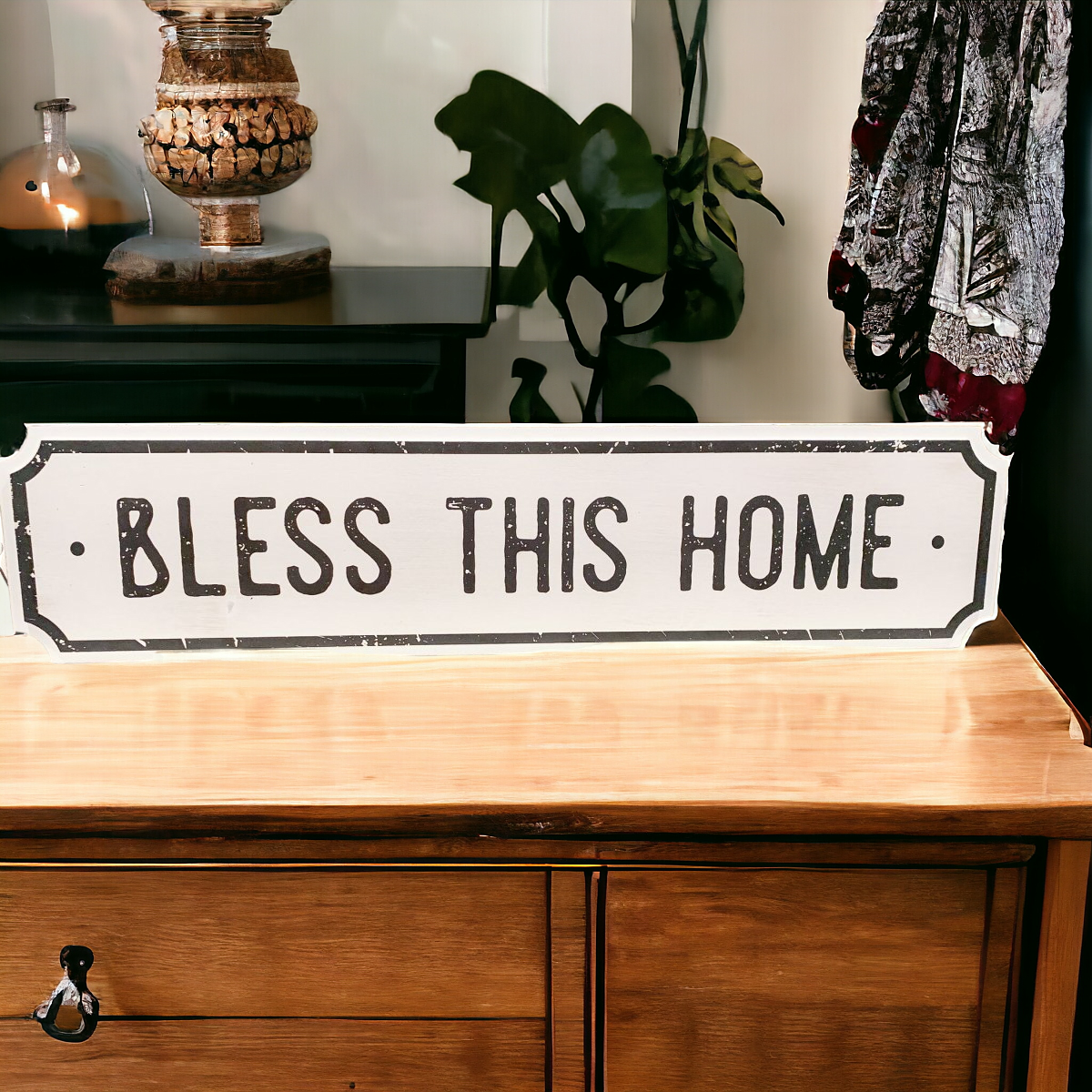 Farmhouse Wood Wall Sign Bless This Home Eat Good Food Rustic Hanging Plaque BandsCo Straps