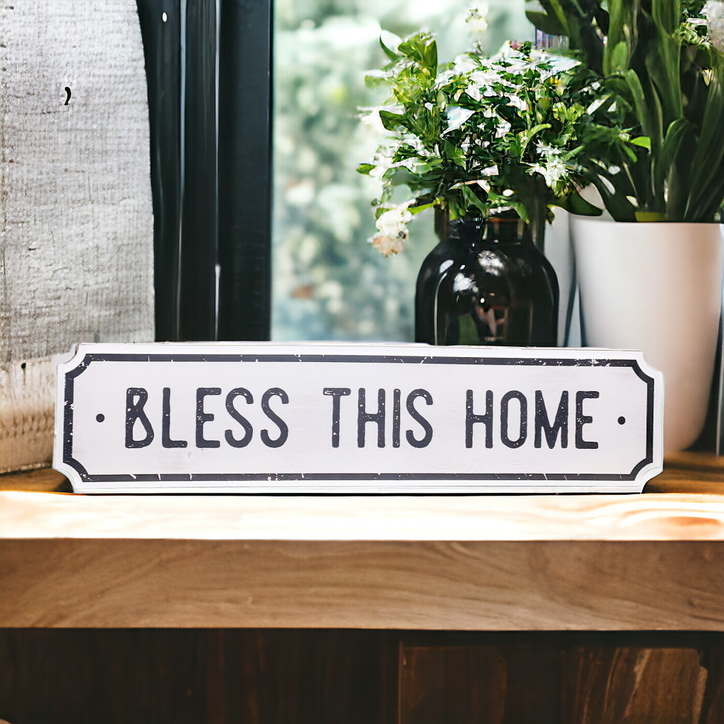 Farmhouse Wood Wall Sign Bless This Home Eat Good Food Rustic Hanging Plaque BandsCo Straps