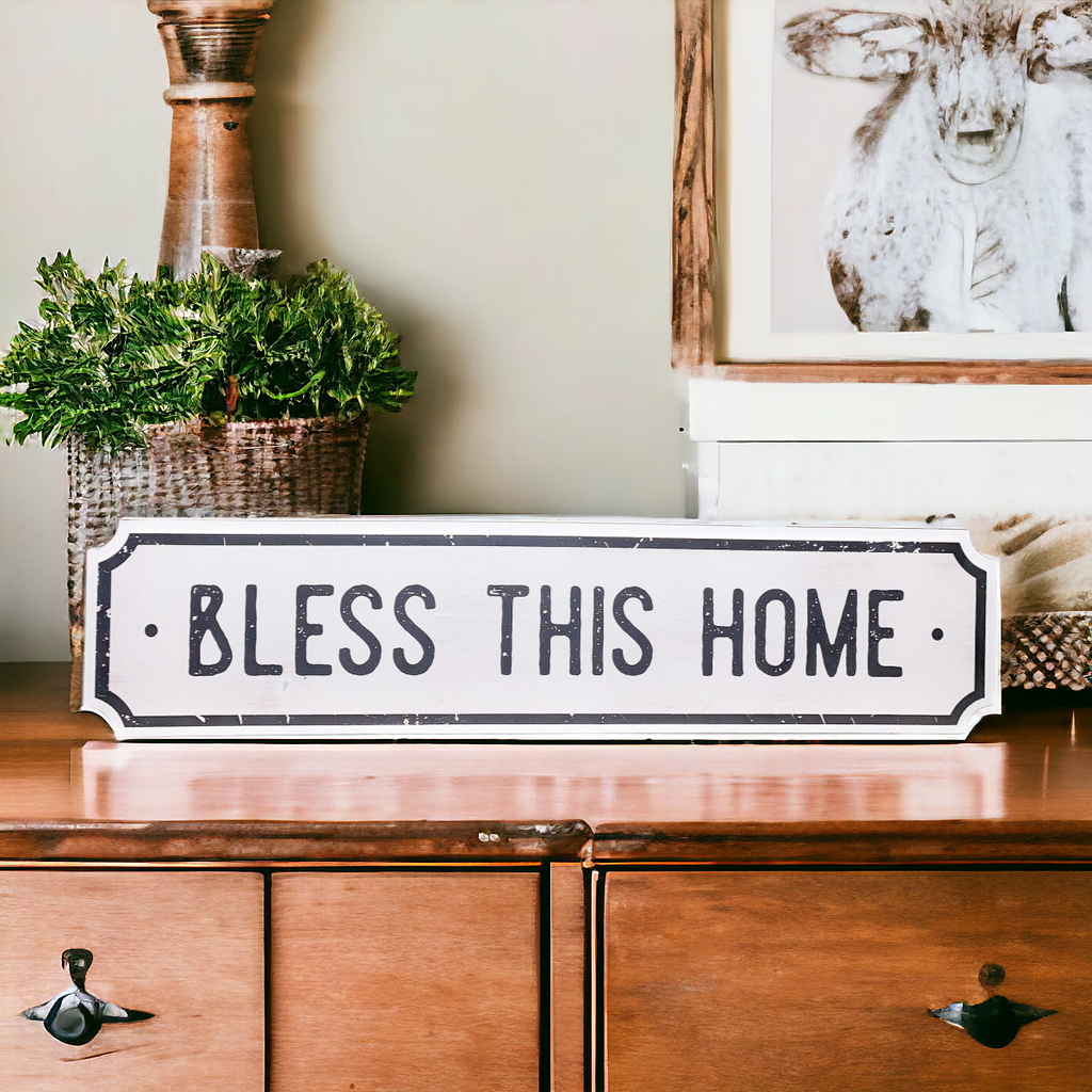 Farmhouse Wood Wall Sign Bless This Home Eat Good Food Rustic Hanging Plaque BandsCo Straps