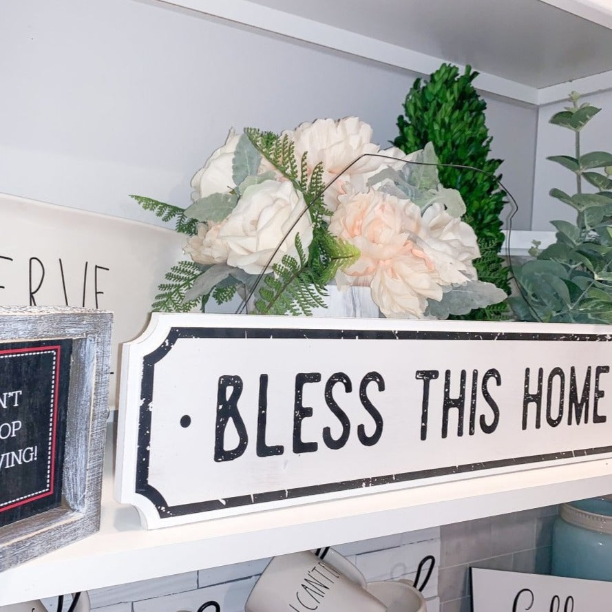 Farmhouse Wood Wall Sign Bless This Home Eat Good Food Rustic Hanging Plaque BandsCo Straps