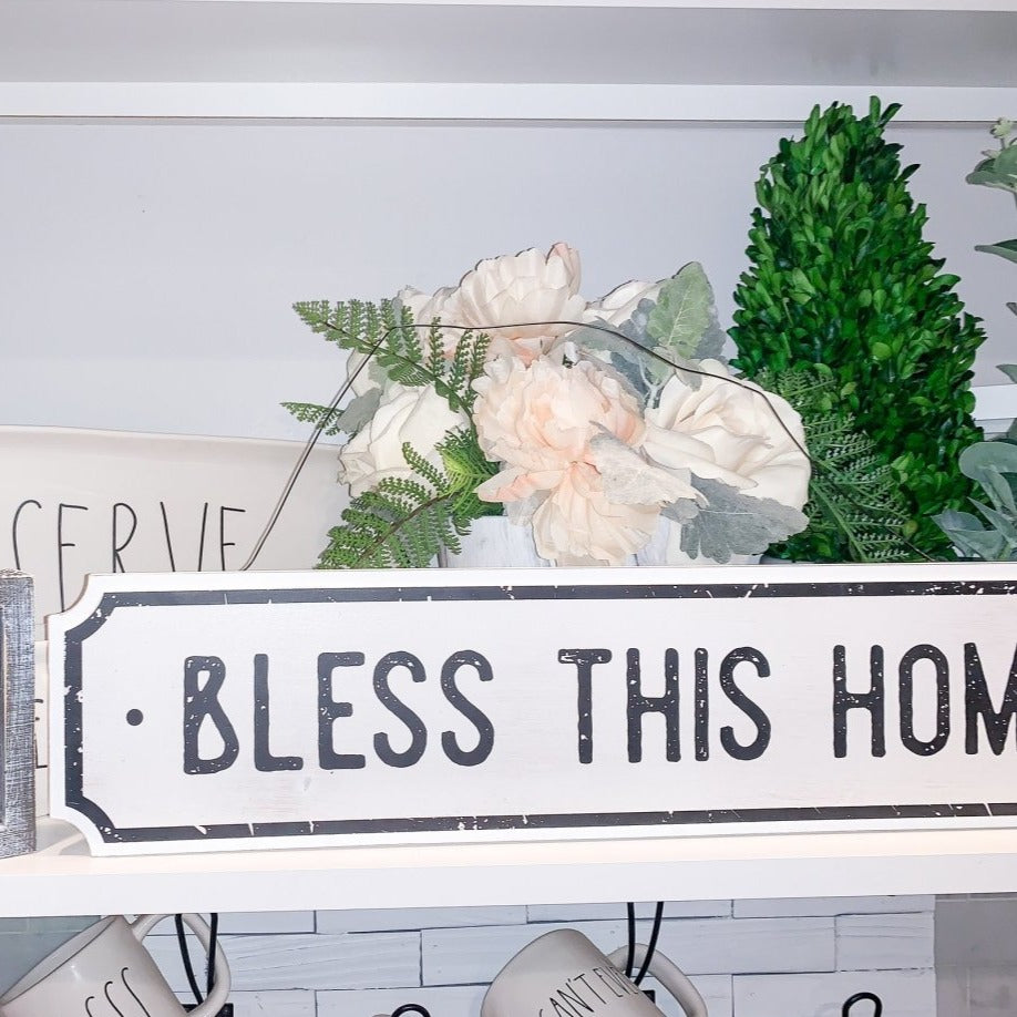 Farmhouse Wood Wall Sign Bless This Home Eat Good Food Rustic Hanging Plaque BandsCo Straps