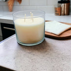 3-Wick Soy Candle 14.5oz Clear Glass Jar Silver Hammered Lid Hand-Poured USA BandsCo Straps