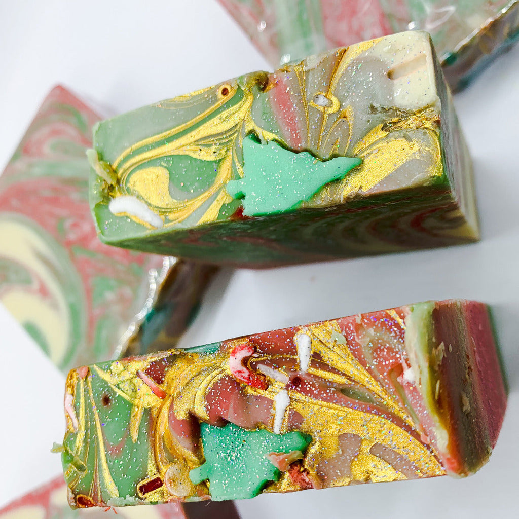 Limited Edition Christmas Tree Vegan Soap 5-6oz Handcrafted Holiday Scented Stocking Stuffer BandsCo Straps