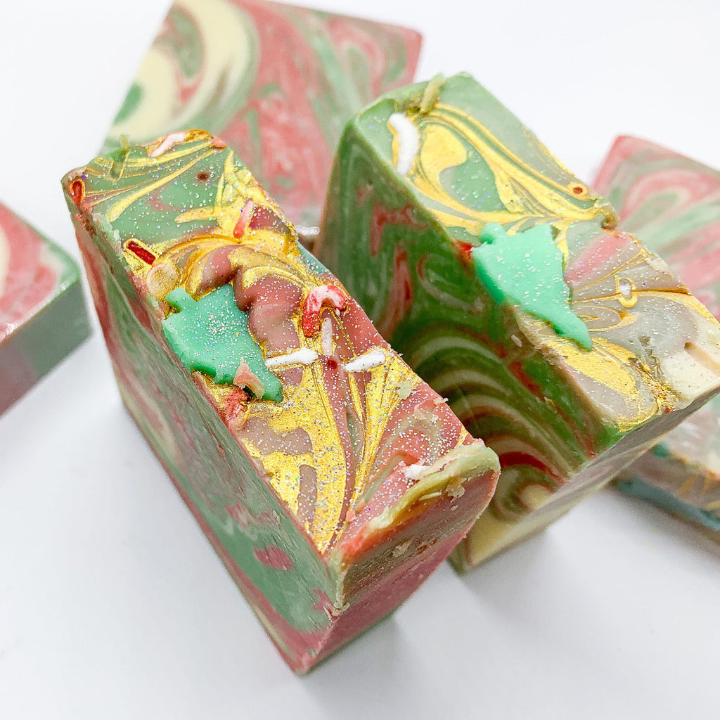 Limited Edition Christmas Tree Vegan Soap 5-6oz Handcrafted Holiday Scented Stocking Stuffer BandsCo Straps