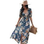 Fashion Casual Loose Party Short Sleeve Maxi Split Dress -  Summer Dresses for Women Stevvex